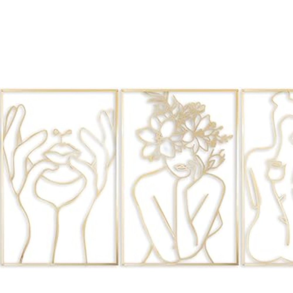 Gold Metal Woman Silhouette Wall Art Decor - 3 Piece Set -